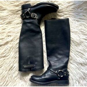Frye Jenna tall black leather harness moto biker boots 9.5